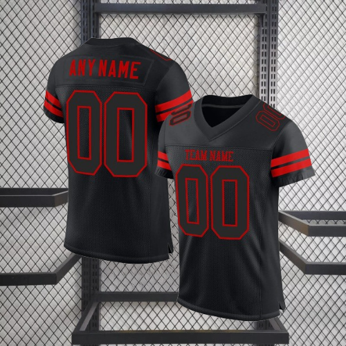Black Black-Red Custom Name & Number Men Football Jersey