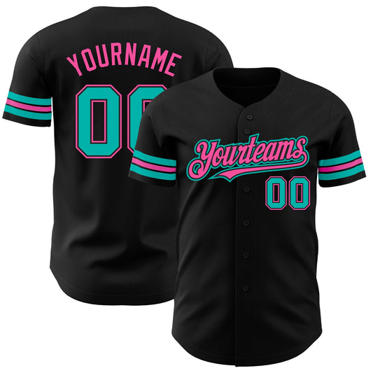 Custom Black Aqua-Pink Baseball Jersey All-Over-Printed