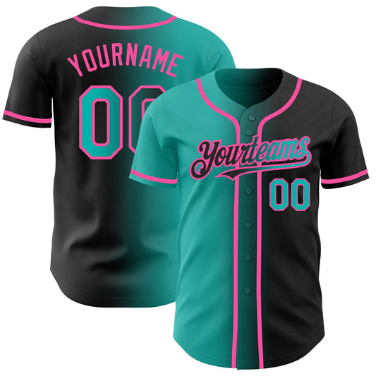 Custom Black Aqua-Pink Gradient Fashion Baseball Jersey All-Over-Printed