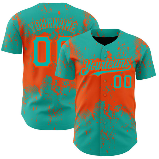 Custom Aqua Orange 3D Pattern Design Abstract Splatter Grunge Art Baseball Jersey All-Over-Printed