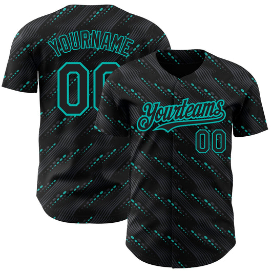 Custom Black Aqua 3D Pattern Design Slant Lines Baseball Jersey All-Over-Printed